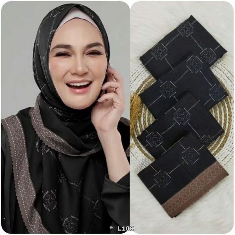 HIJAB SEGIEMPAT VOAL MOTIF + POUCH | Jilbab Segiempat Voal Motif | Kerudung voal