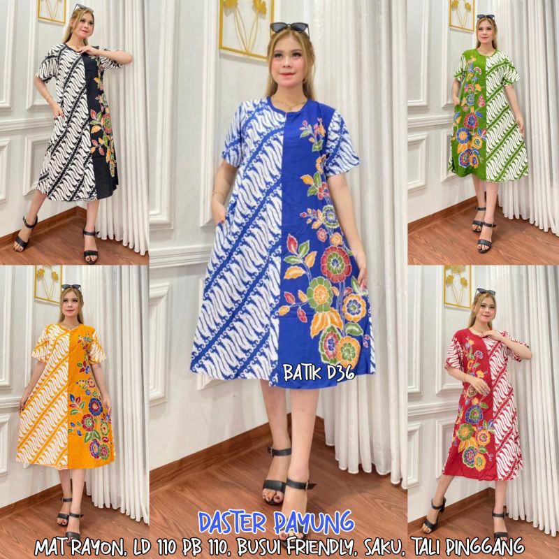 Alesha Daster Payung Monstera – Model Seling Parang Galuh Motif Batik Modern, Daster Panjang Jumbo u