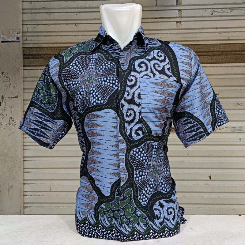 Fatih Batik Medan - Batik Pria Lengan Pendek Hijau HM3657 Seragam Batik Cowok Pesta Pernikahan Dan K