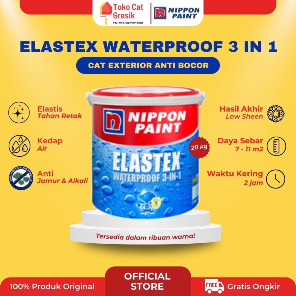 TERMURAH!! ELASTEX 3 IN 1 NIPPON PAINT 20KG / 20 KG WARNA LENGKAP Nippon paint elastex waterproof 3i