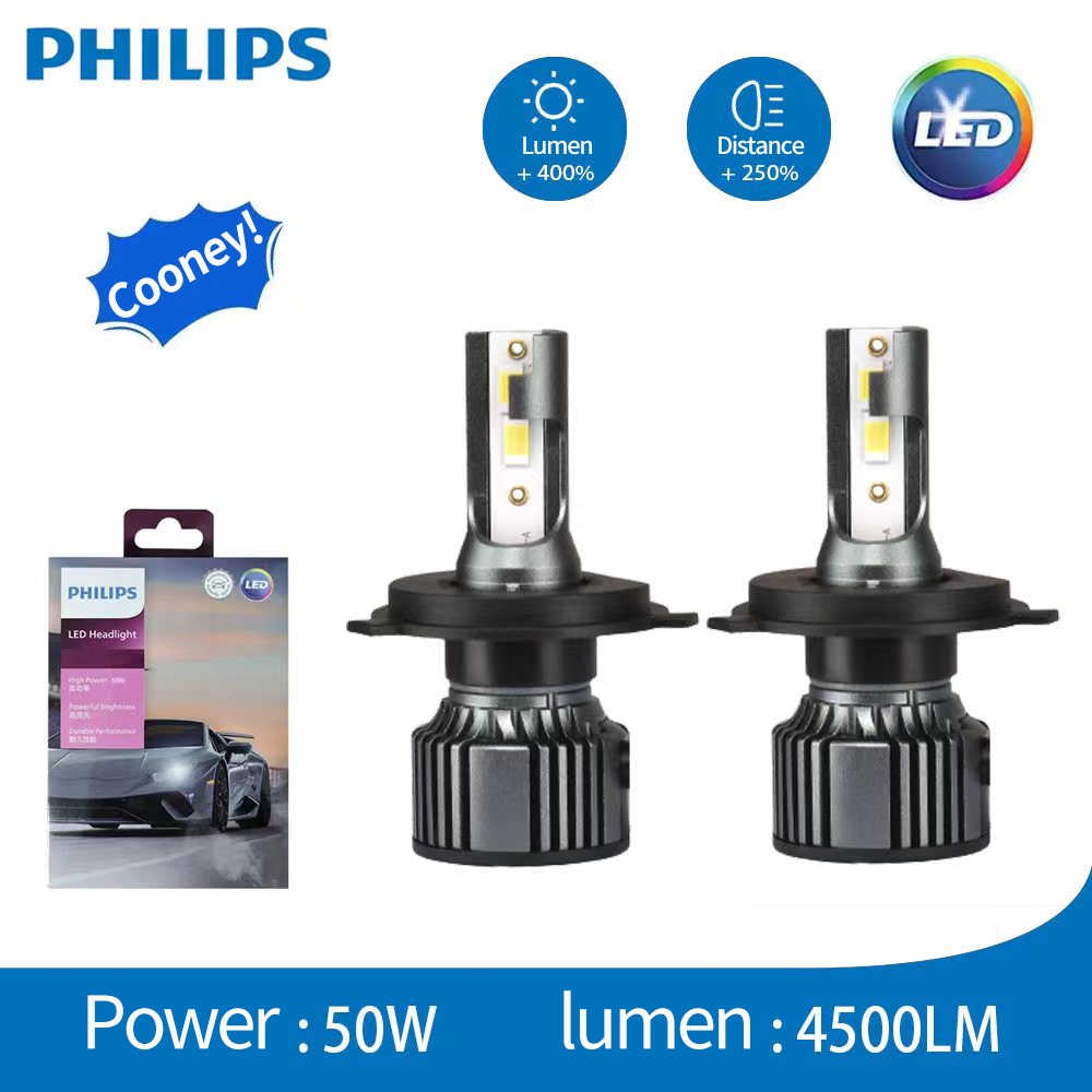 Lampu Depan Mobil Philips PHILIPS Asli Lampu Depan Bohlam LED 50W 4500LM Lampu Putih H1 H4 H7 H11 90