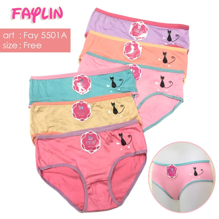 (Isi 3 Pcs) CD Wanita Faylin 5501A Motif Sablon Kucing Celana Dalam Wanita Remaja Dan Dewasa Super S