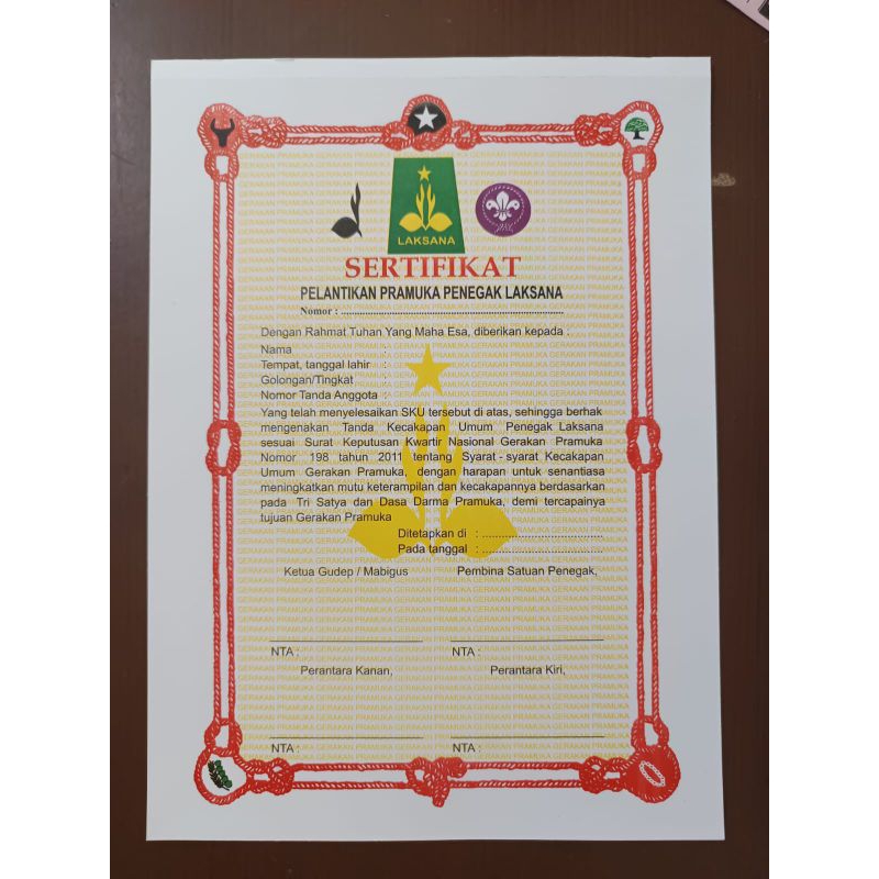 

Sertifikat pramuka LAKSANA isi 20lembar