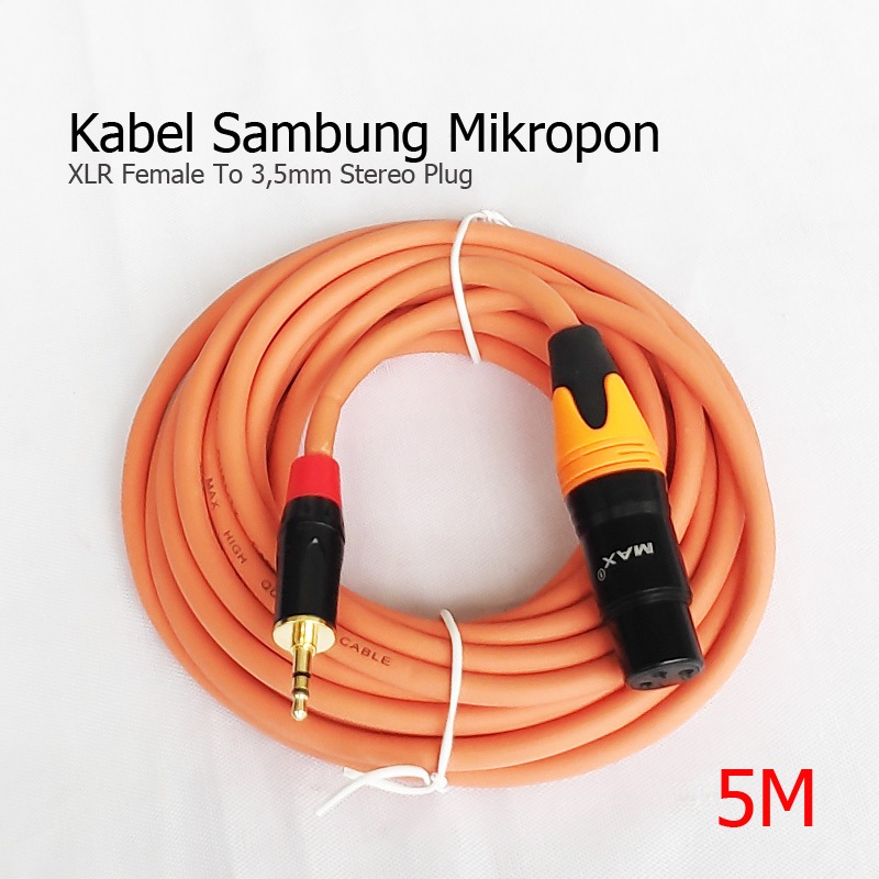 KABEL MIC 5M ORANGE MAX KABEL SAMBUNG XLR FEMALE TO 3,5MM STEREO CONNECTORS