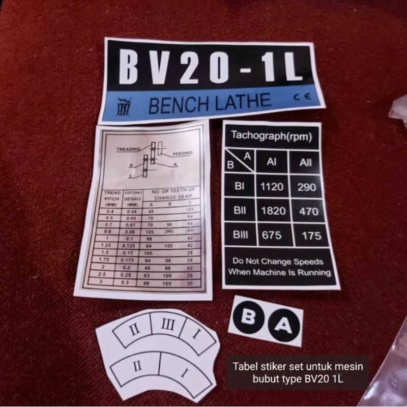 

TABEL STIKER SET UNTUK MESIN BUBUT TYPE BV20 1L LABEL STICKER MERK