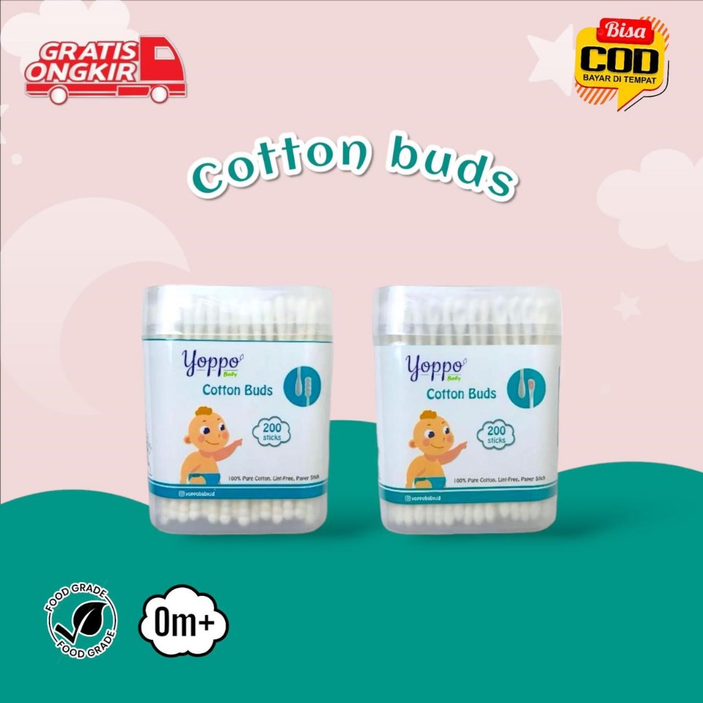 Yoppo Baby -  Cotton Bud baby 200 Pcs / Cotton Bud Sendok / Cotton Bud Spiral
