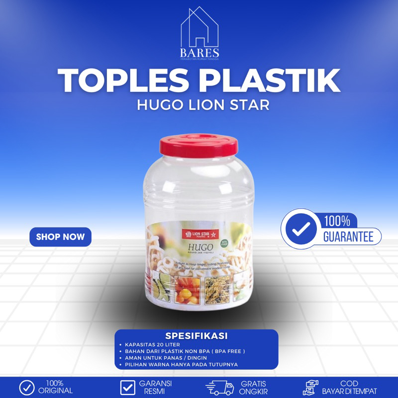 Toples Plastik Lion Star 20 Liter Toples Kerupuk Besar Toples Hugo Round Jar