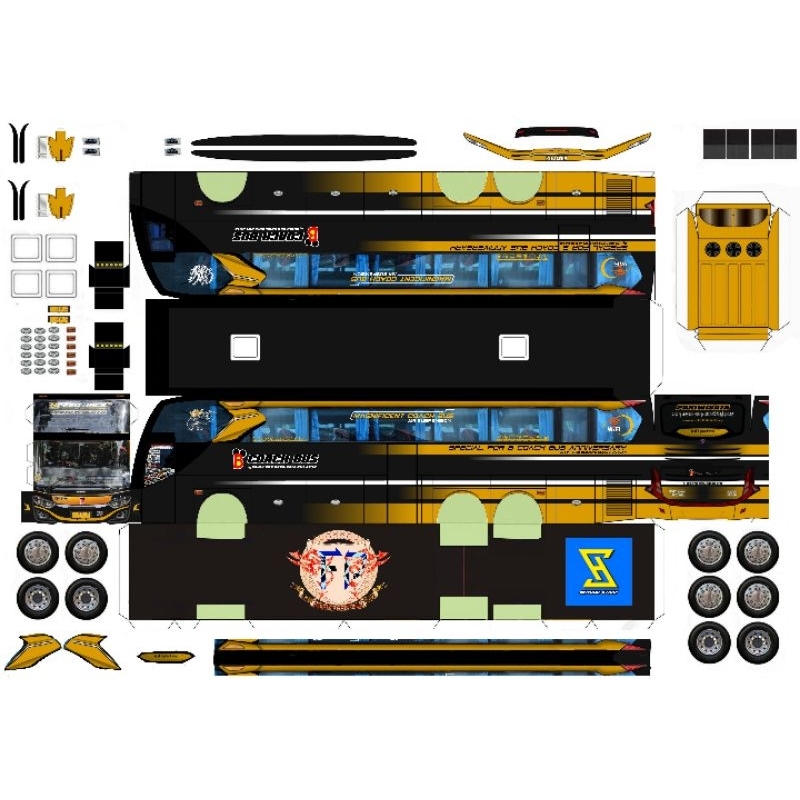 lembaran papercraft bus skala 50 b coach Phoenix speed Jack laminasi non laminasi