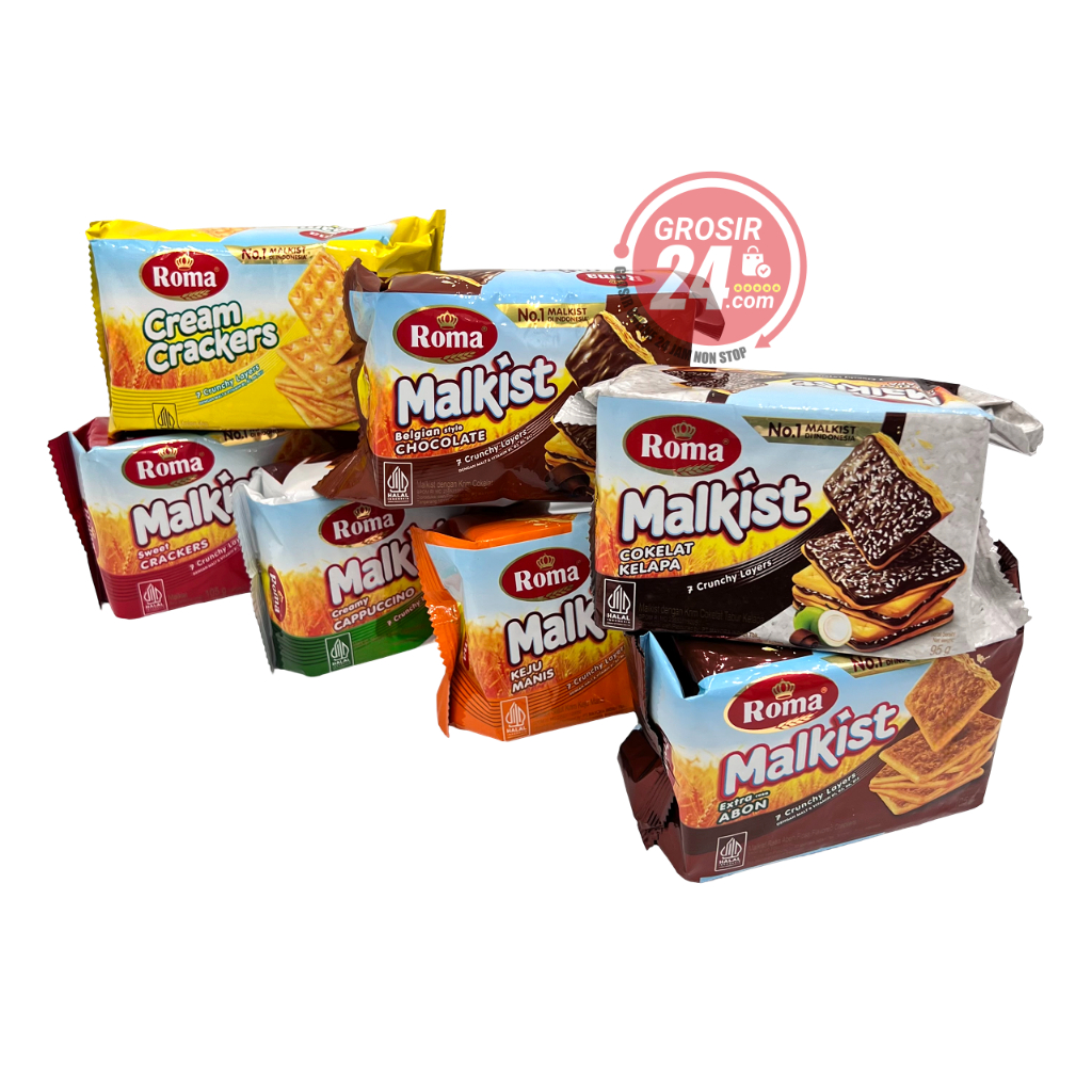GROSIR24 - Roma Malkist dan Cream Crackers 7 Crunchy Layers Aneka Rasa, Belgian Chocolate, Cokelat K