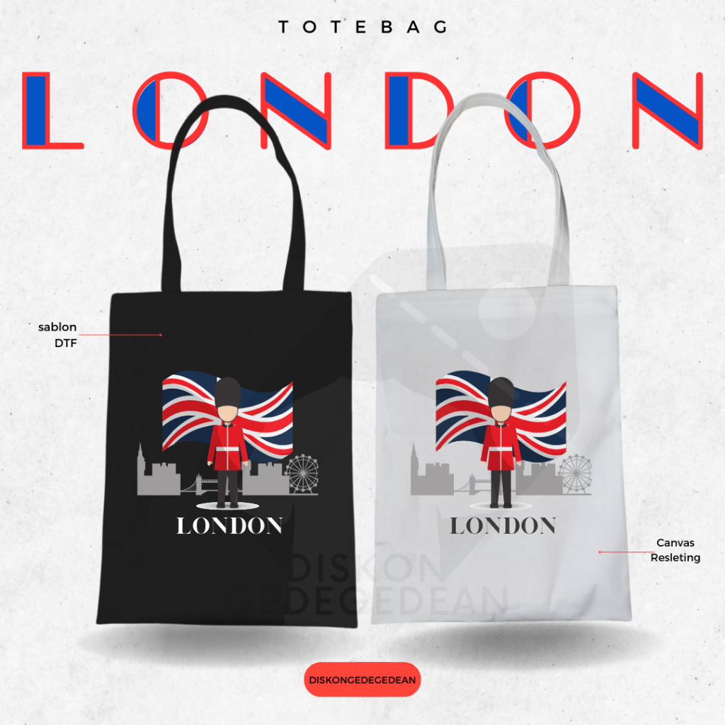 Diskongedegedean Totebag London Souvenir Tas Oleh Oleh London Kanvas Resleting