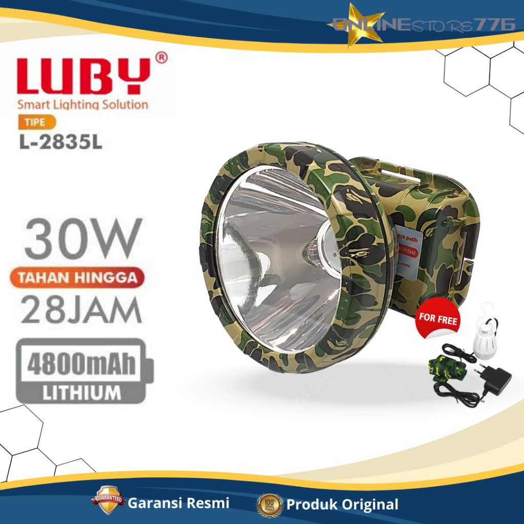 LUBY SENTER KEPALA L2835K / L2835L / RECHARGEABLE / SENTER KEPALA 30WATT GARANSI RESMI