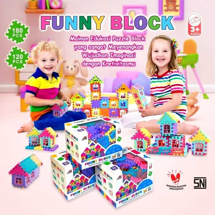 Mainan Edukasi Anak Susun Balok Edukatif Anak Puzzle Imajinasi Bentuk Rumah-Rumahan Funny Block