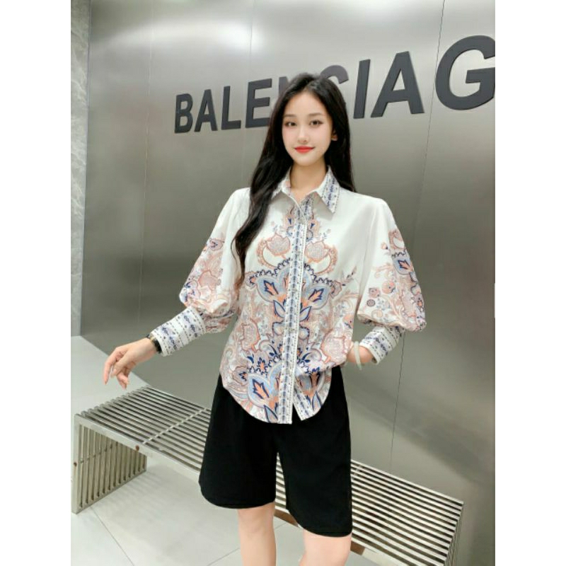 MAFAZA KEMEJA WANITA SILK BKK MOTIF LENGAN BALON