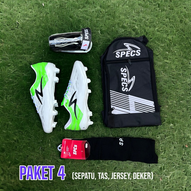 BIG PROMO (PAKET KOMPLIT) SEPATU BOLA DEWASA SPECS ACCELERATOR LIGHTSPEED ALPHA PUTIH HIJAU REBORN