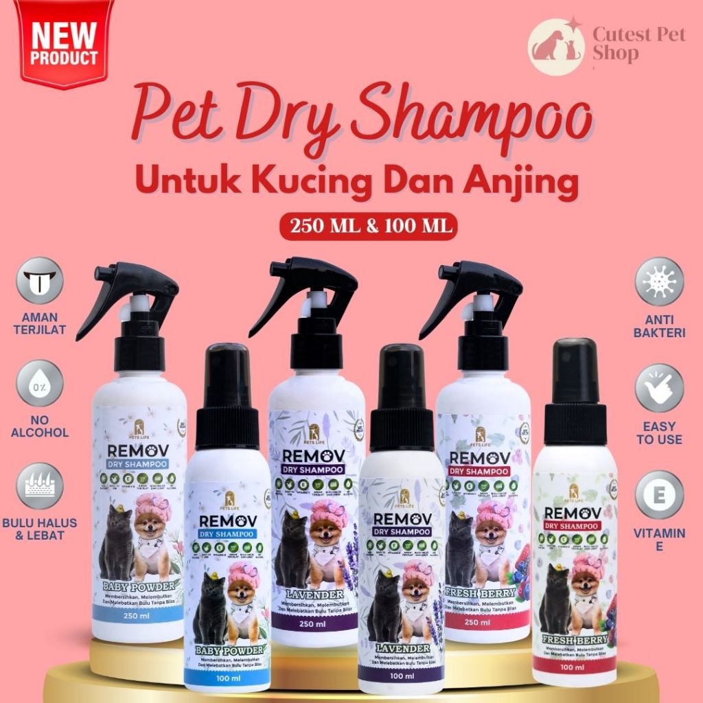 Remov Pet Dry Shampoo Sampo Kering Mandi Kering Untuk Kucing Dan Anjing