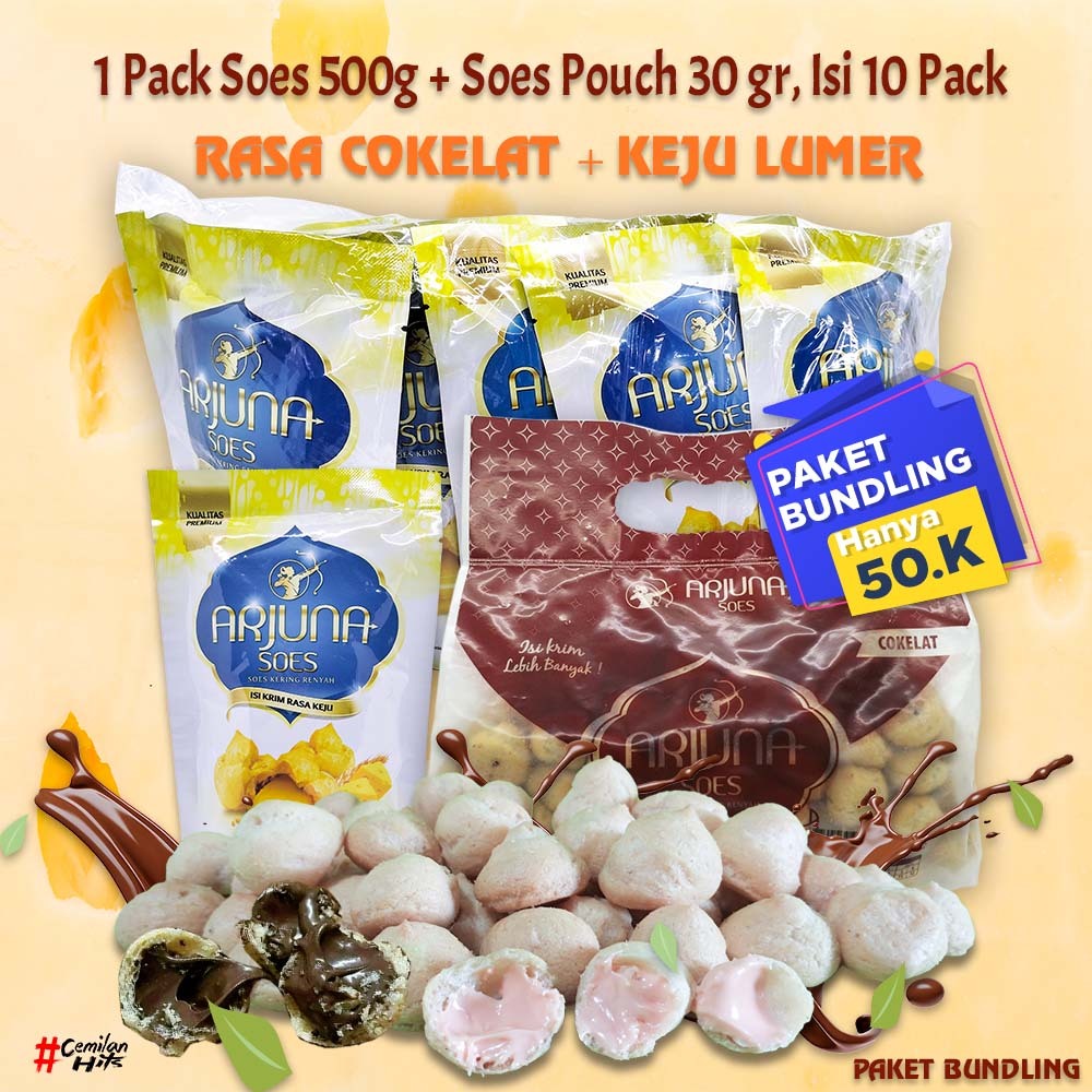 

Arjuna Soes Paket Bundling Soes 500 gr + 10 Pack Kemasan Pouch Keju, Snack Halal, Cokelat Lumer