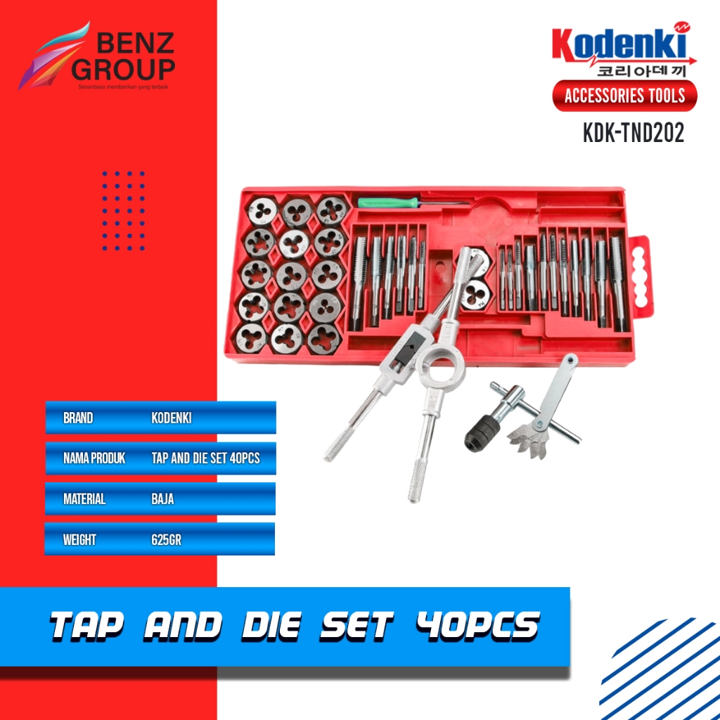 Kodenki Hand Tap And Die Set 40pcs Alat Tap Pembuat Ulir Senai Baut Mur Alat Repair Kit Pembuat Perb