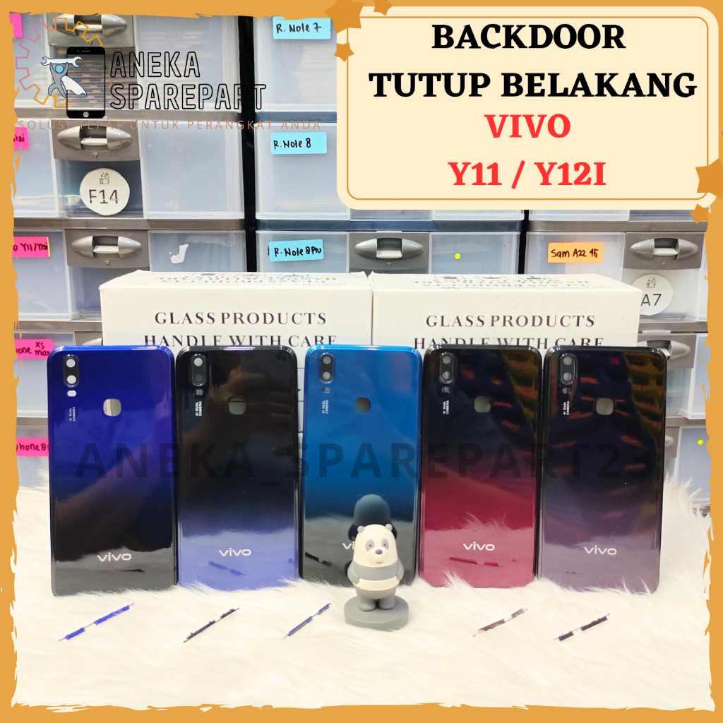 Backcover Backdoor Cover Belakang Tutup Casing Belakang Tutup Baterai VIVO Y11 / Y12i Warna Hitam bi