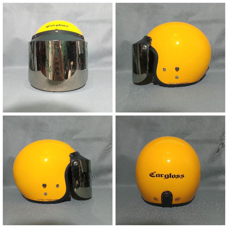 HELM CARGLOSS CFM WARNA SOLID PLUS KACA DATAR SILVER ORIGINAL