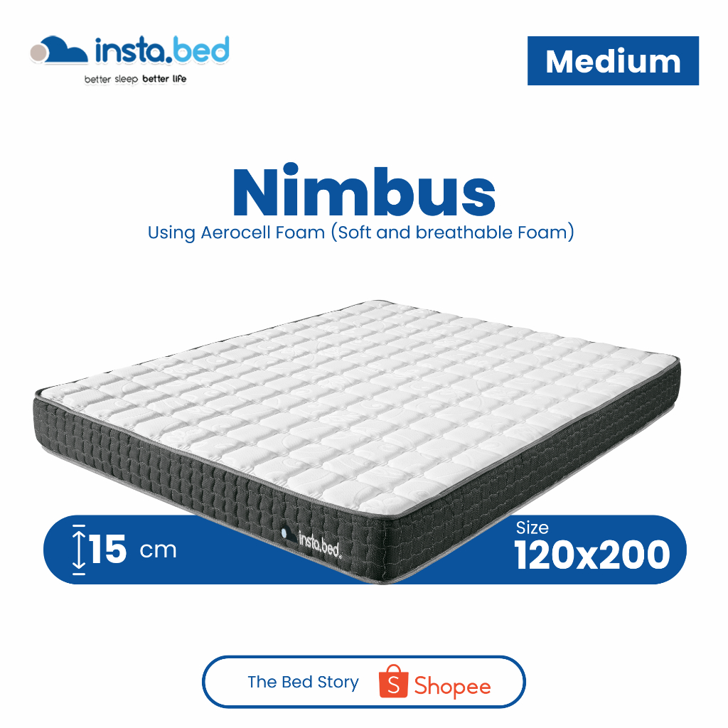 INSTABED Nimbus Original Mattress Tebal 15 cm | 120x200 | Insta Bed Kasur Busa in box Free Bantal Ka