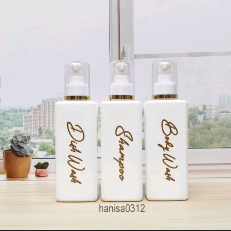 Botol Pump Threatment 250ml Model Kotak Tutup List Gold Tempat Sabun Cair / Botol Pump 250ml