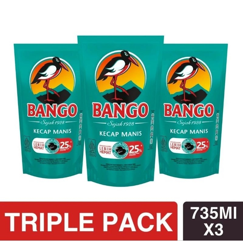 

Triple Pack Bango Kecap Manis Kemasan Reffil 735ml/1000g