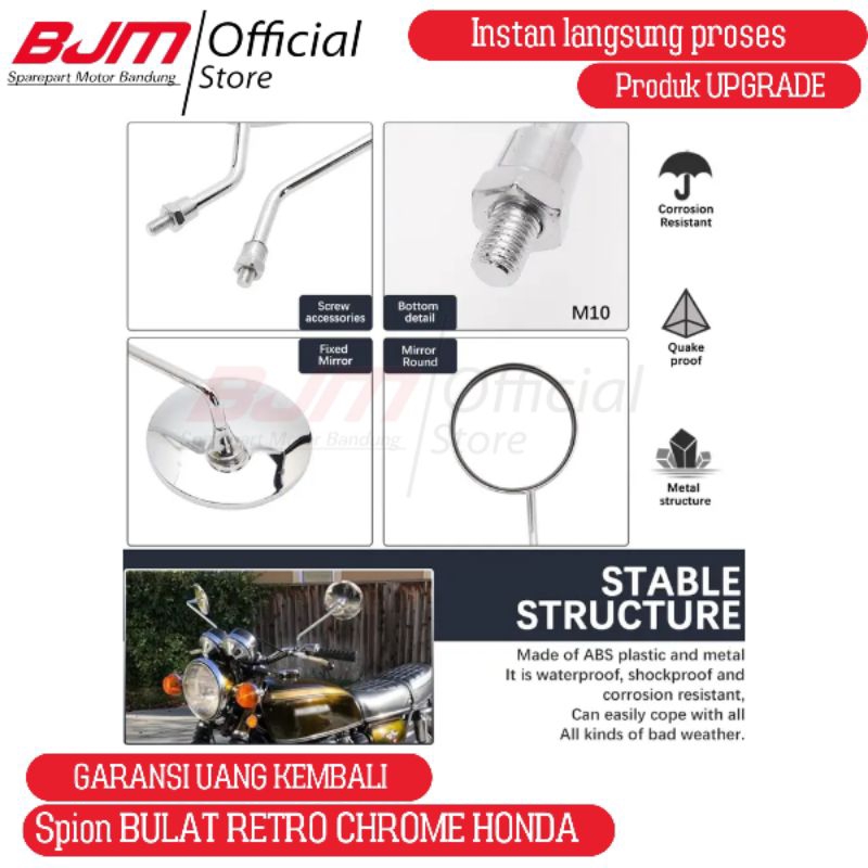 SPION RETRO BULAT PANJANG CHROME PNP HONDA KLASIK CUSTOM JAPSTYLE
