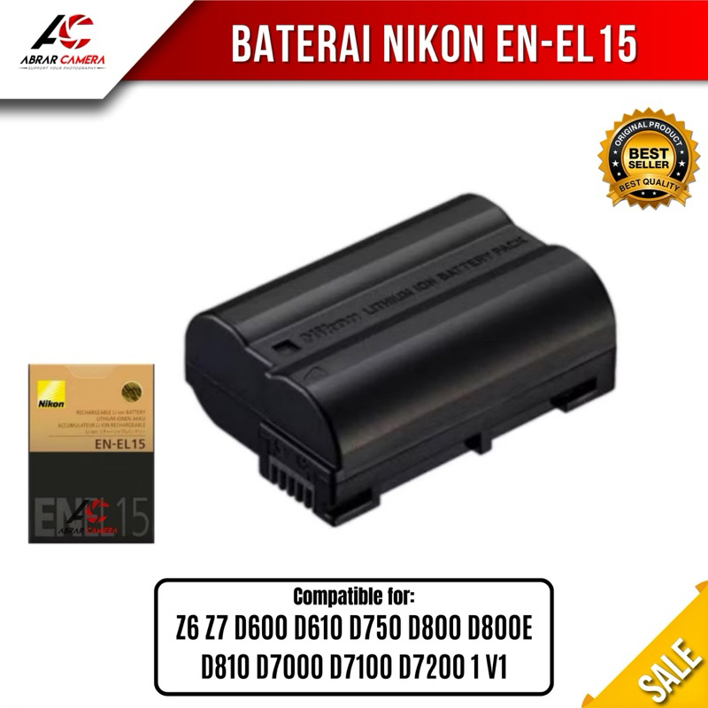 Baterai Nikon EN-EL15 for Kamera DSLR D7100 D800 D810 D7200 D7000 D750 D850
