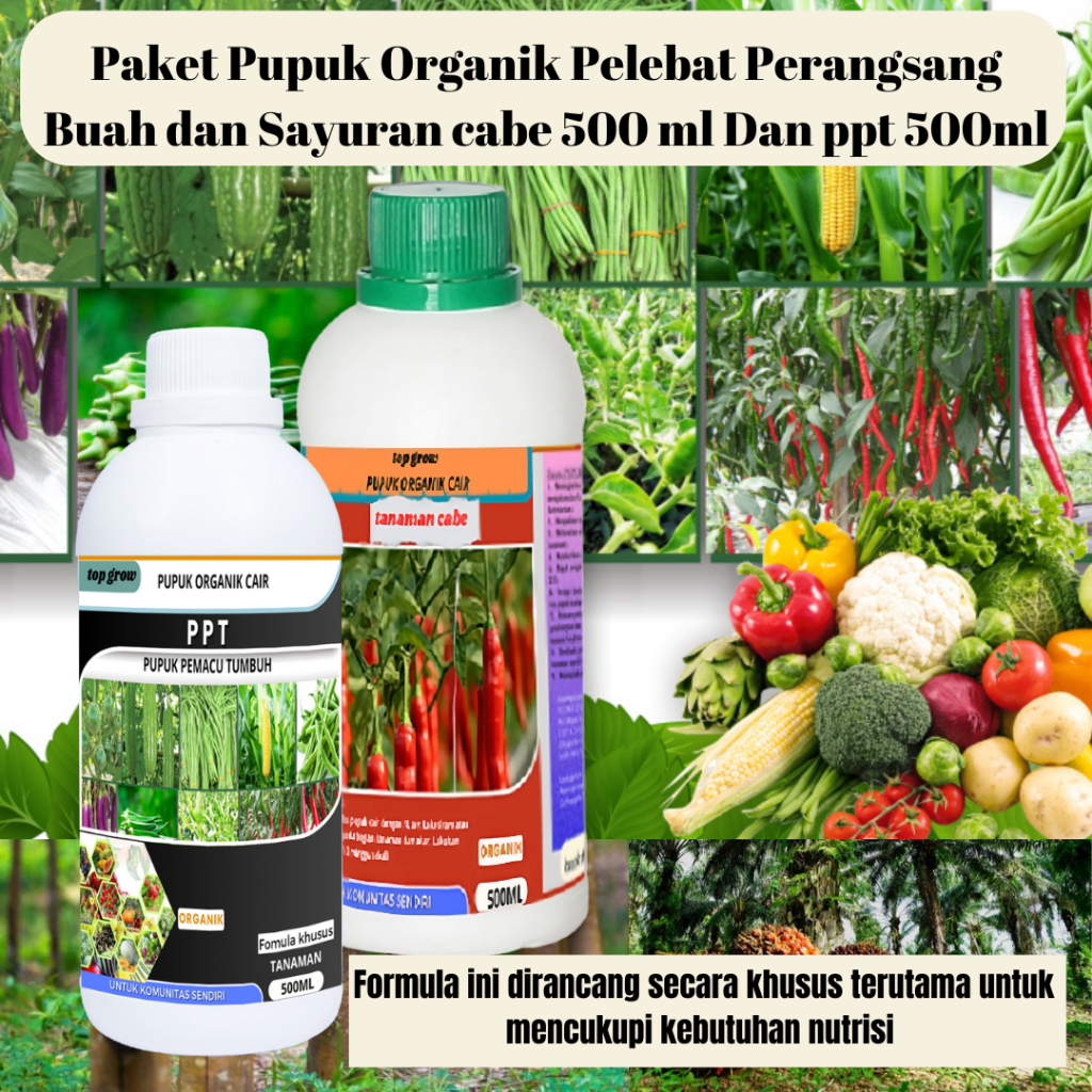 PUPUK ORGANIK NASA 1 PAKET PUPUK ORGANIK CAIR TANAMAN BUAH,SAYUR,BUNGA cabe 500ml dan ppt 100ml
