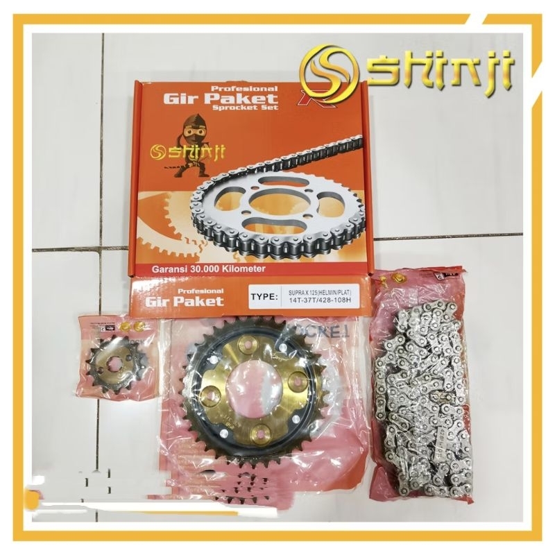 GIR SET GEAR PAKET SUPRA X 125 HELM IN (PLAT) 14T-37T/428-108H SHINJI