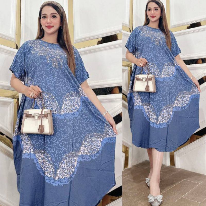 Daster Lowo Soft Batik Cap Rayon Super / Dress Kalong Jumbo Warna Kalem Rayon Super Busui Bumil