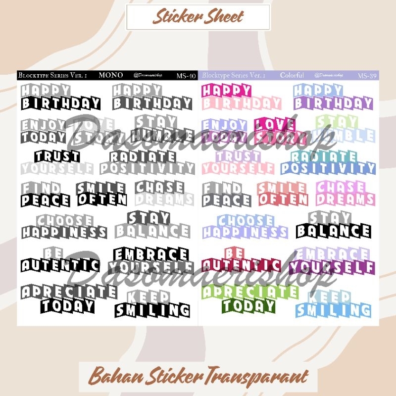 

Stiker Kata Huruf Blocktype Series 1 Sticker Sheet Dekorasi Journaling Scrapbook handmade by dasomaerishop