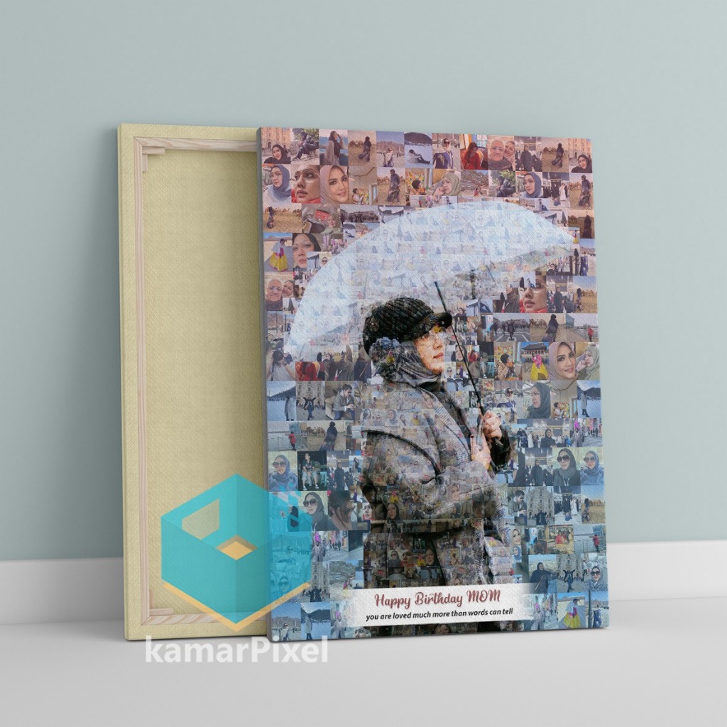 Kolase foto mozaik cetak kanvas Premium. Sudah termasuk desain, cetak dan spanram 30x40 cm
