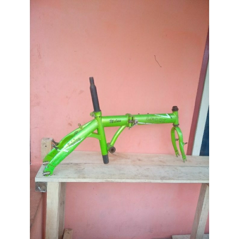 Frame Fork Seli Sepeda Lipat LAUX MILAN ITALY hijau ban 16 Langka