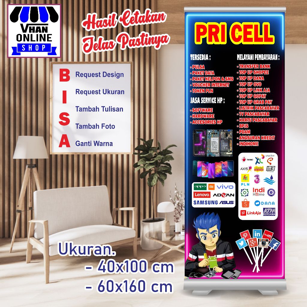 Custom Banner Spanduk MMT Konter Pulsa Design Hitam Keren