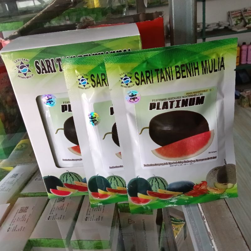 Benih Bibit Semangka Non Biji Platinum F1 isi (300 Butir) Kulit Warna Hijau Gelap Kadaluarsa 2027 Te