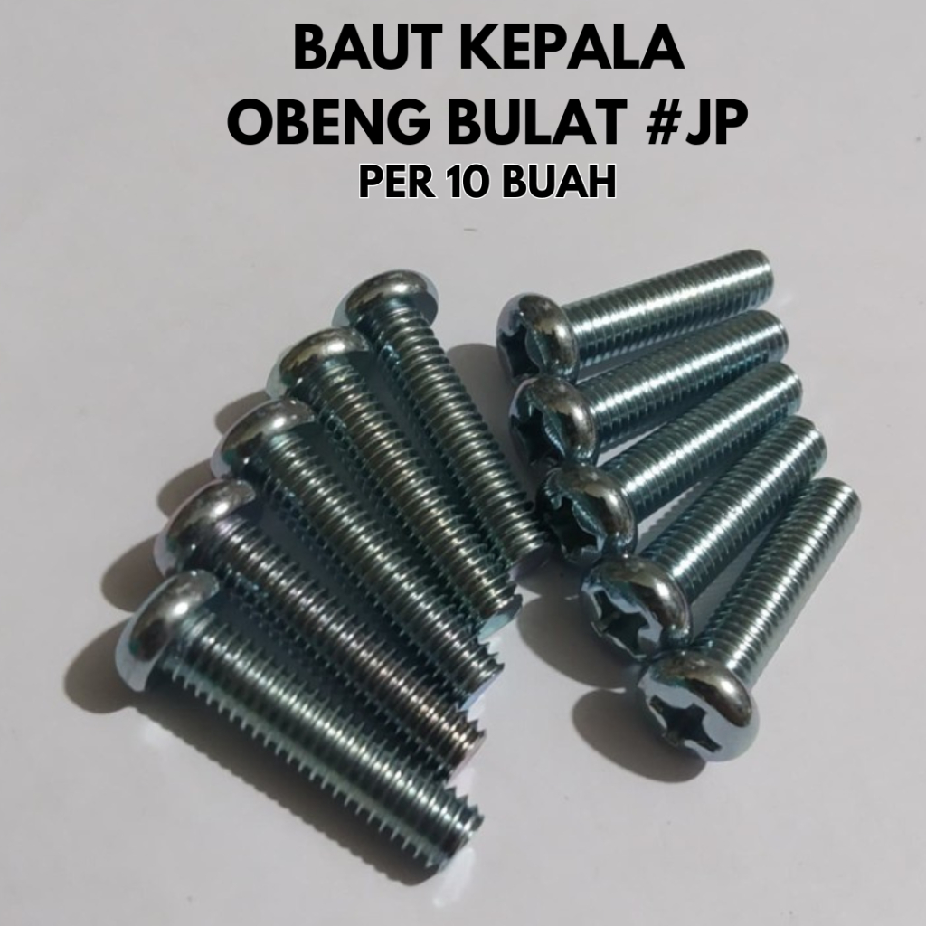 Per 10 buah Baut JP M 6 X 125 mm Bolt Kepala Obeng Plus Bulat Galvanis Pengencang Elektronik Furnitu