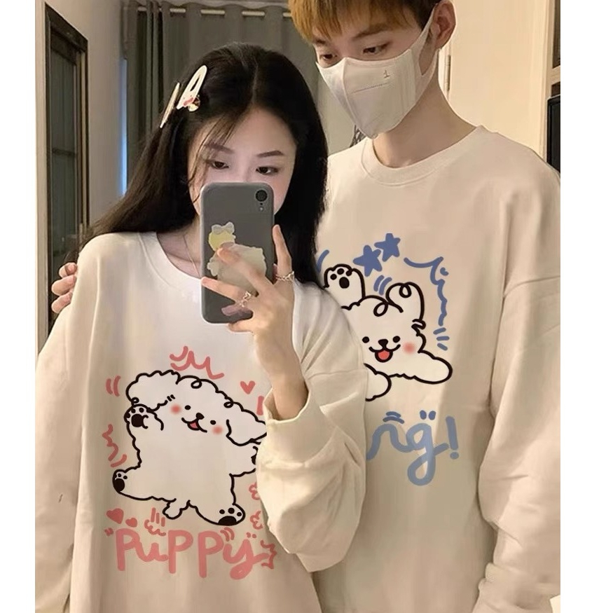 Pola anak anjing garis|switer couple|sweater couple pasangan kekinian|switer couple pasangan
