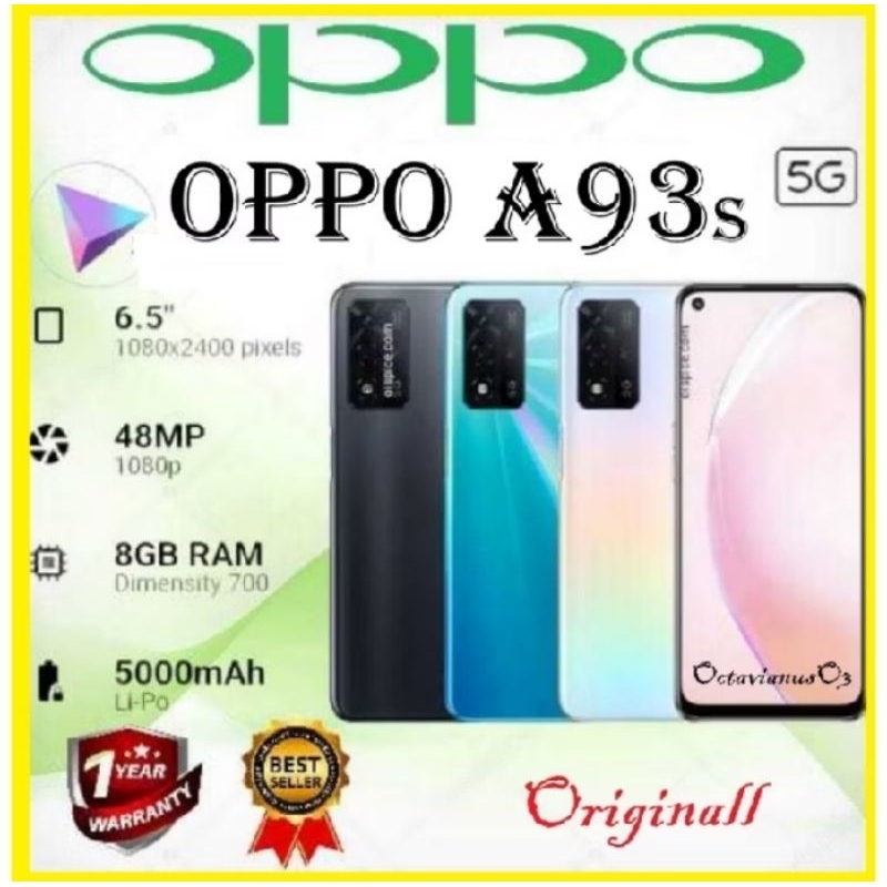 Hp OPPO A93S (5G) ORI RAM 8/256GB [5000Mah+layar 6,5inci+camera 48MP] BARU FULLSET GARANSI 1 TAHUN