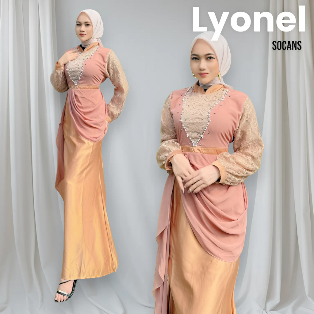 LYONEL Gamis Brukat mermaid duyung Gaun Payet untuk acara Pesta Wisuda Kondangan party
