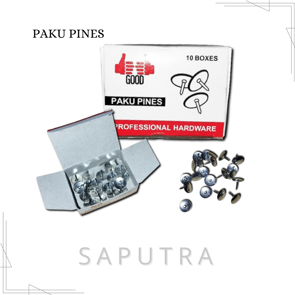 Paku Pines 3/8 GOOD 1 box (10 ktk kecil) Putih - Paku Payung - Paku Tindis - Thumb Tacks GOOD