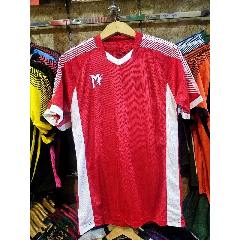 MUZAKAR Jersey Klasik Baju Futsal Setelan Stelan Jersey Bola Merah Putih , Bisa Sablon