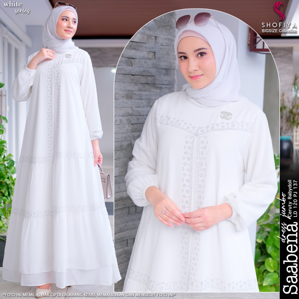 [LD 110-120] MAHIRA HALEEMAH AMARTA KALEYA DRESS GAMIS HAJI UMROH WANITA PUTIH HITAM POLOS PESTA HAJ