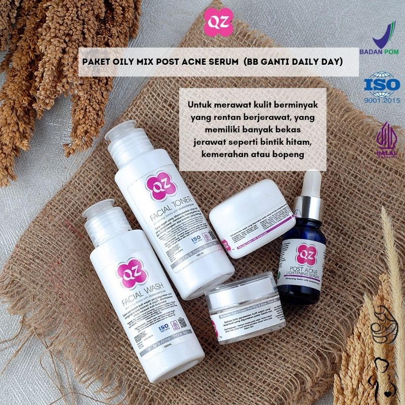 QZ PAKET OILY MIX POST ACNE SERUM (BB GANTI DAILY DAY) | Paket Skincare Lengkap Untuk Kulit Berminya