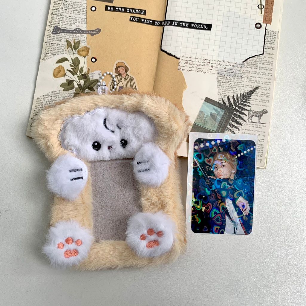 [HARU] White Dog Toast Photocard Holder Cardholder Gantungan Furry Cahol Fluffy