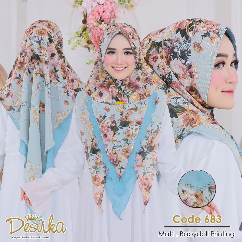 Jilbab Instan DC  Khimar ceruty Babydoll printing by desvika hijab wanita muslim