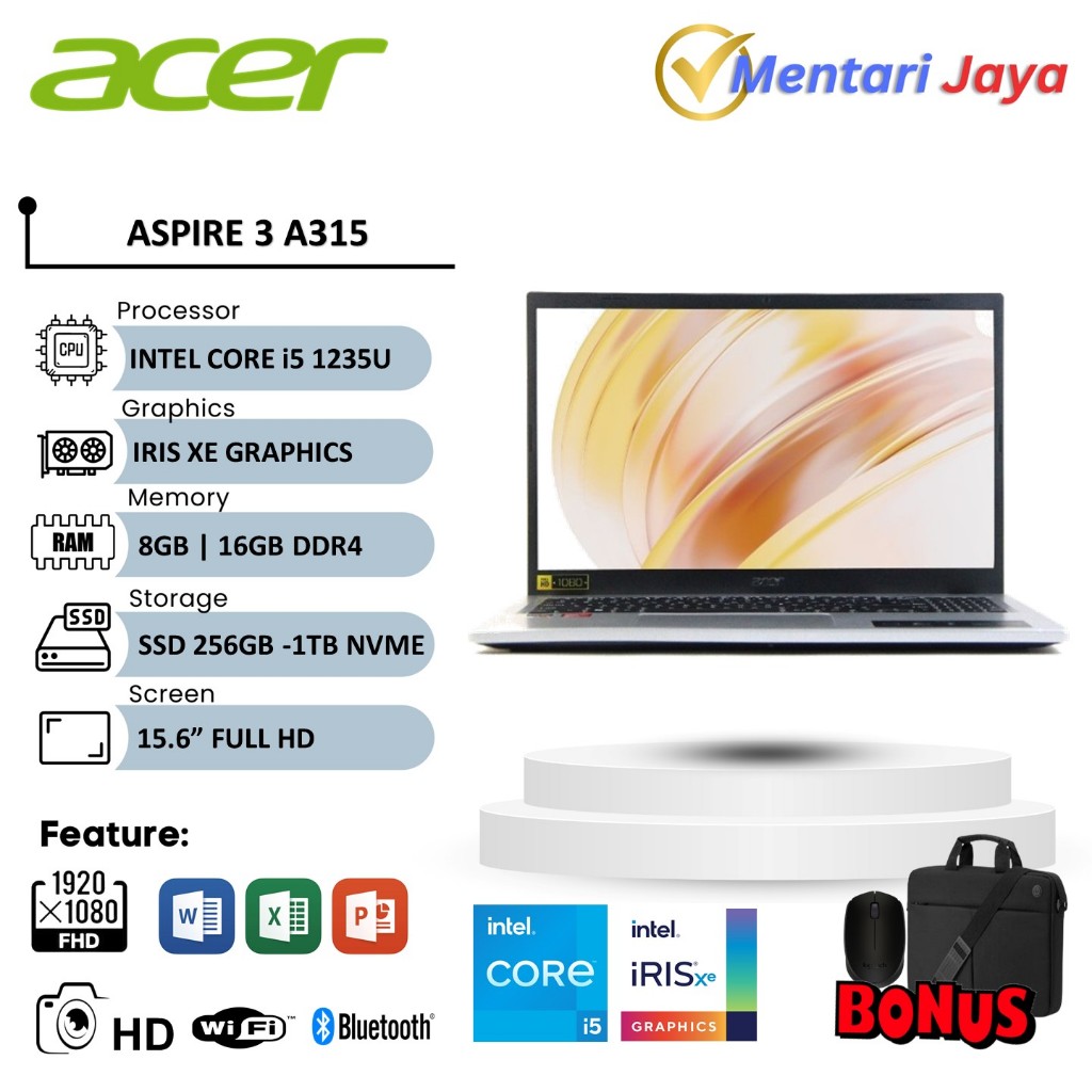 Laptop Acer Core i5 RAM 32GB SSD 512GB Baru Original Windows 11 15.6"FHD Terbaru Murah