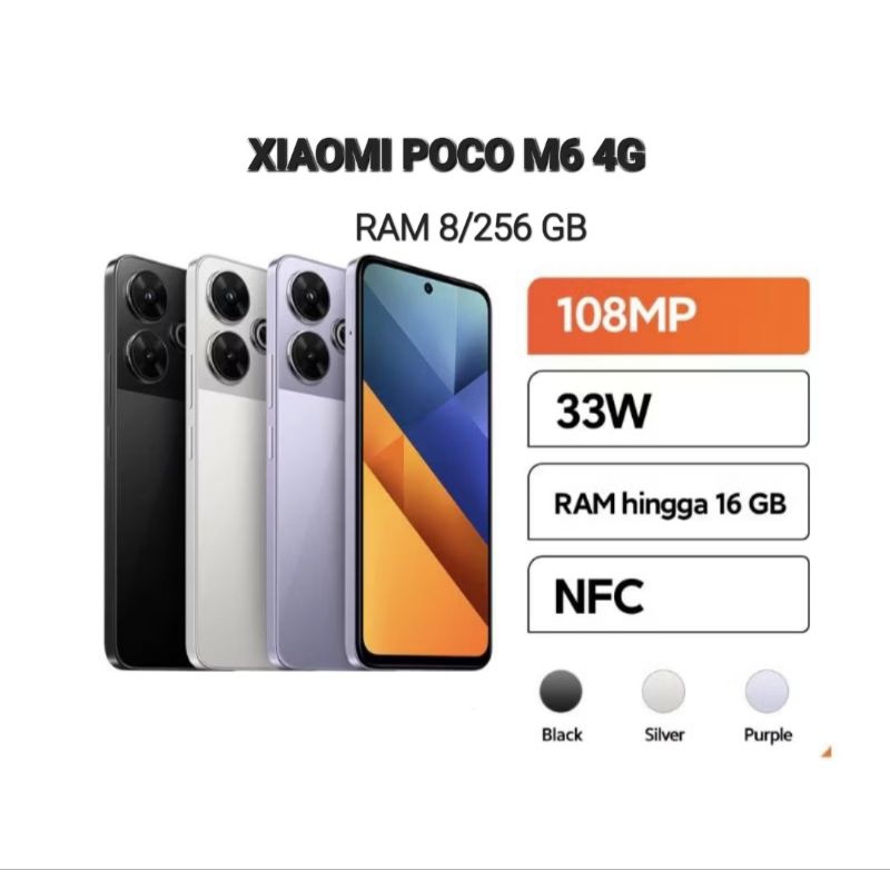 HP XIAOMI POCO M6 4G NFC RAM 8/256 GB GARANSI RESMI