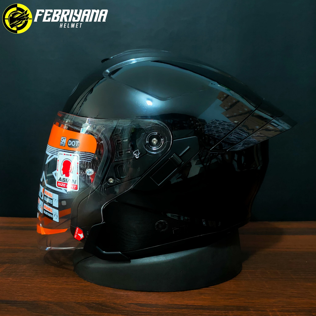 INK TERRA 2 SOLID BLACK GLOSSY||HALF FACE DOUBLE VISOR