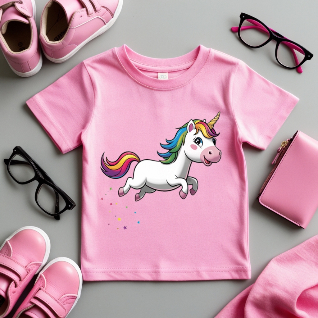 Baju Kaos Anak Perempuan Warna Pink Gambar Unicorn Kuda Poni 1-12 Tahun - Unicorn
